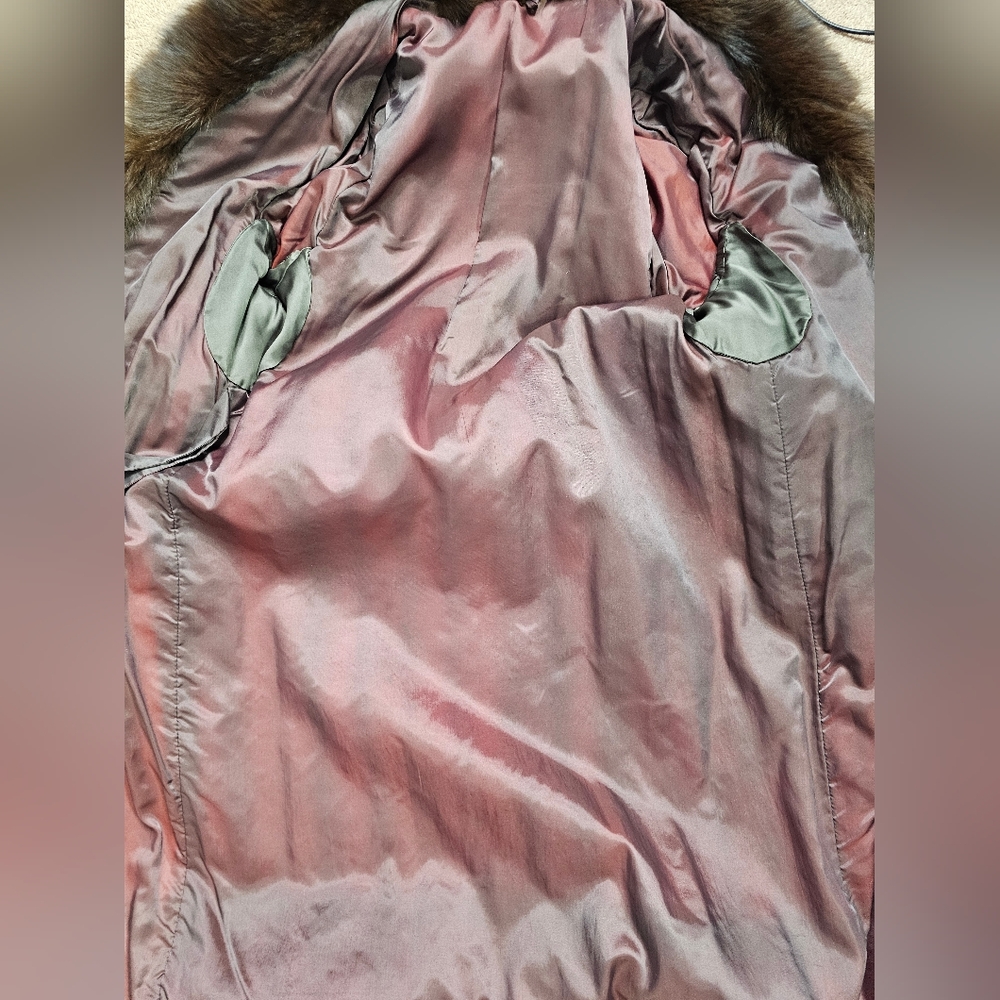 Gorgeous Two-Tone Brown Glam Mink Fur Coat With Bracelet Cuff Medium - Picture 12 of 13